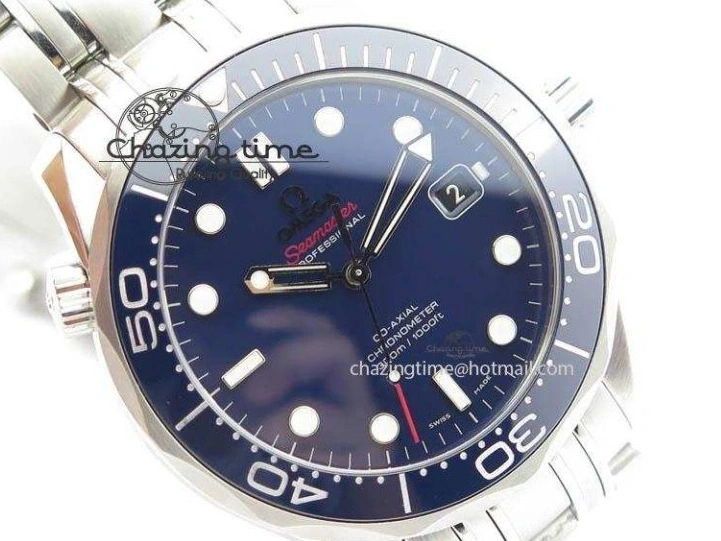 0226 WaterResistant Seamaster 300M SS MK 1:1 Best Edition Blue Dial Blue Ceramic Bezel On SS Bracelet A 8175